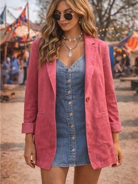 Vintage 90s Pink Oversized Blazer Sag Harbor Minimalist Jacket 16W